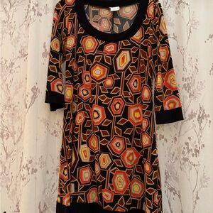 Geometric Patterned Mini Dress with Black Trim